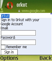 Orkut Mobile Login Screen